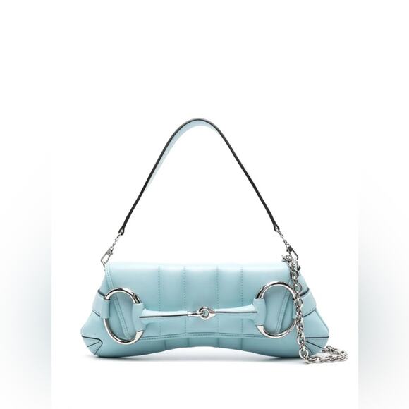 Gucci baby Blue Shoulder Horsebit Chain Small Leather Shoulder Bag - Picture 1 of 12